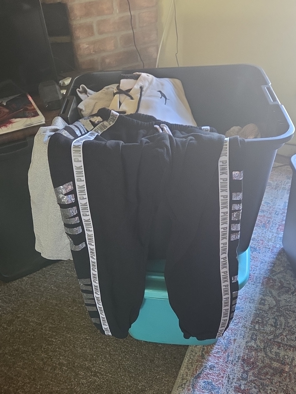 PINK Victoria's Secret Black Joggers with Logo Side Tape